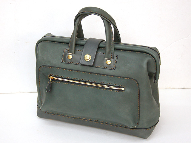 【グレイッシュブルー】ふんわり口枠ボストンバッグ(E-39)