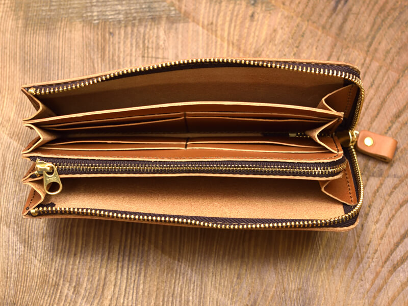 マチ付きダブルラウンドファスナー長財布(GS-57) オープン