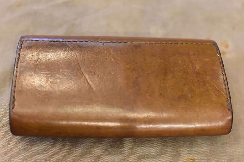 ダブルフラップ長財布(WL-2) グリーンのエイジング後面