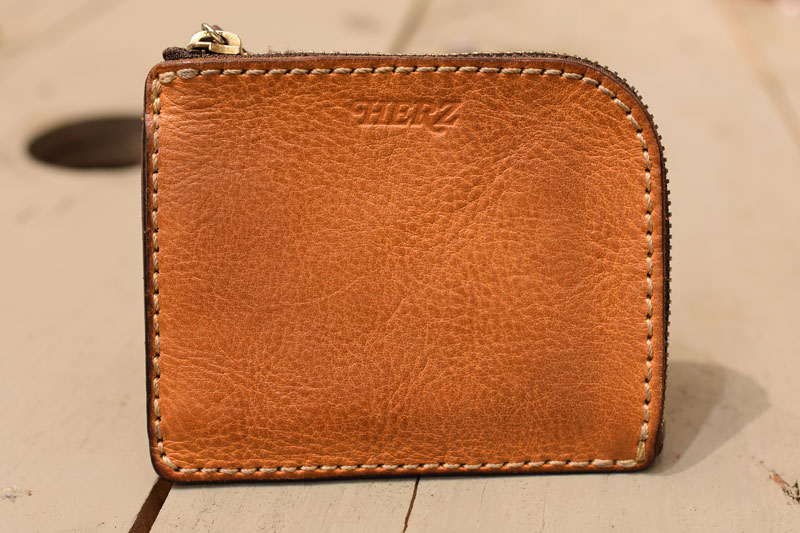 L字ファスナーミニ財布(KK-38) エイジングした革色キャメル