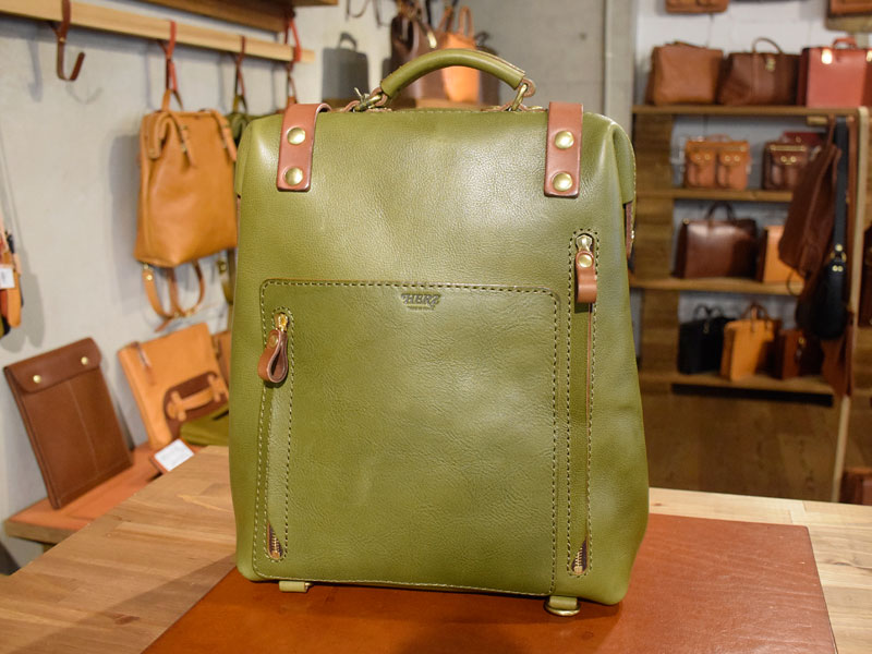 ラックスリュック グリーン×チョコ後面