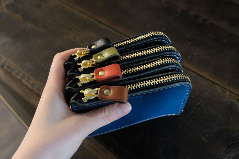 ネイビーのL字ファスナーミニ財布(KK-38) 引手