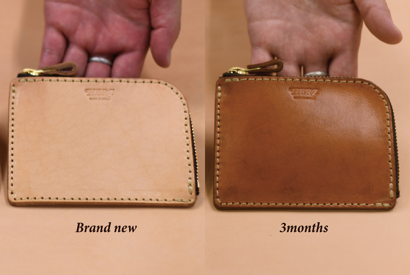 ヌメ革の経年変化